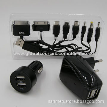 8-in-1 High Speed Universal 2 USB Port AC & Car Charger, Charge Various Digital Devices, High SpeedNew